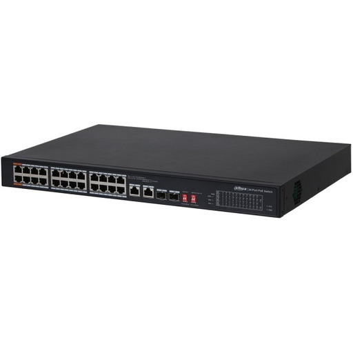 [M-VDA-DH-S3226-24ET-375-V2] Dahua PoE-Switch, 26 Ports, 24 Ports PoE, 2 Ports SFP, 250 m, unmanaged, Desktop, Rack